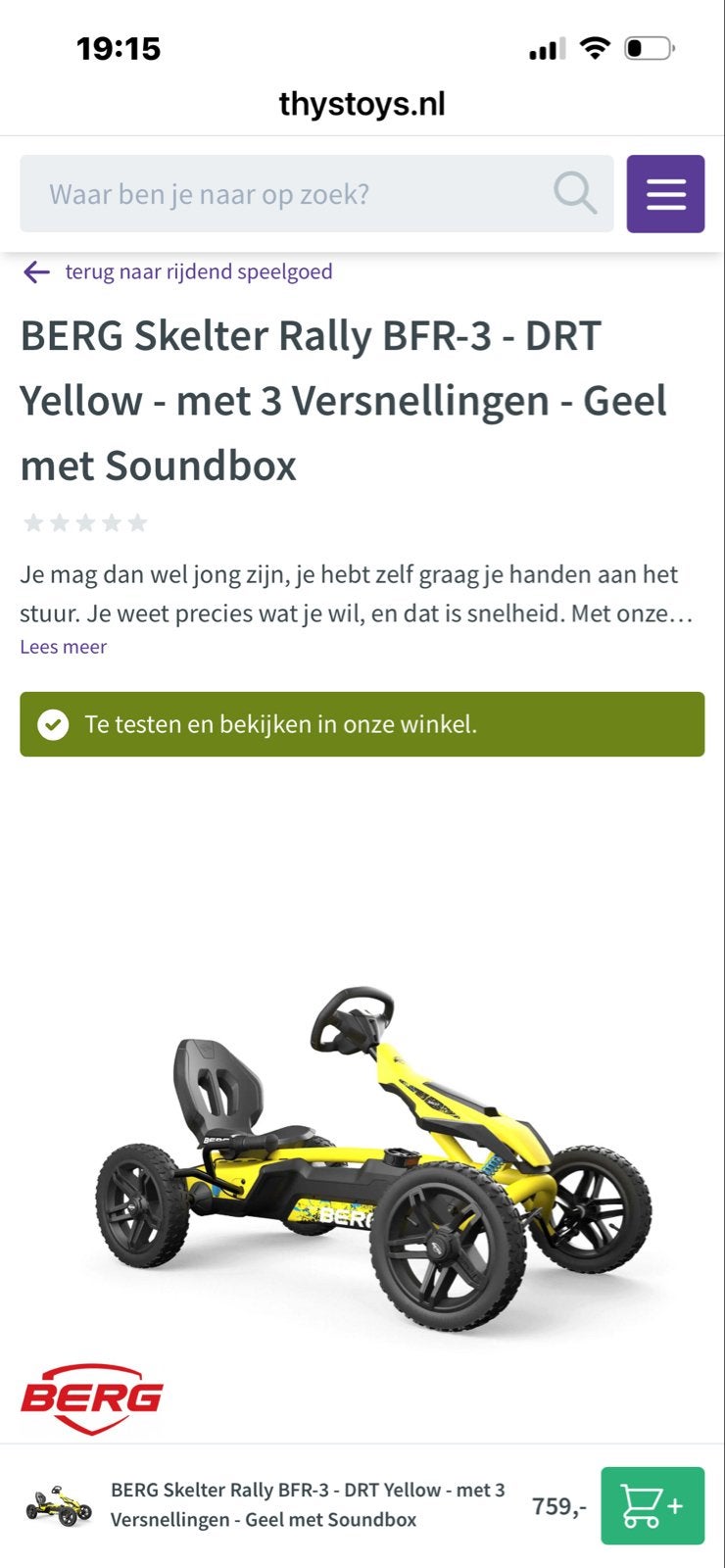 BERG Skelter Rally BFR-3 DRT Yellow met Soundbox en Aanhange, Ophalen, Nieuw, Berg, Met kar of aanhanger