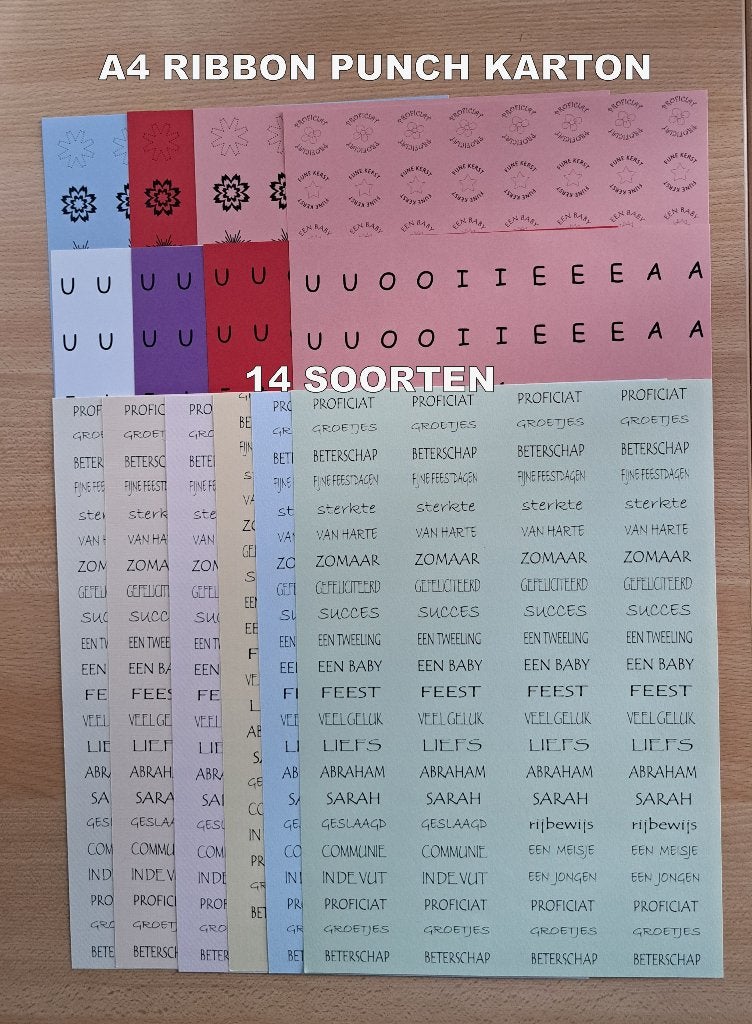 24...A4-RIBBON PUNCH KARTON 14 SOORTEN - 105 VELLEN, Hobby en Vrije tijd, Kaarten | Zelf maken, Ophalen of Verzenden, Nieuw, Overige thema's
