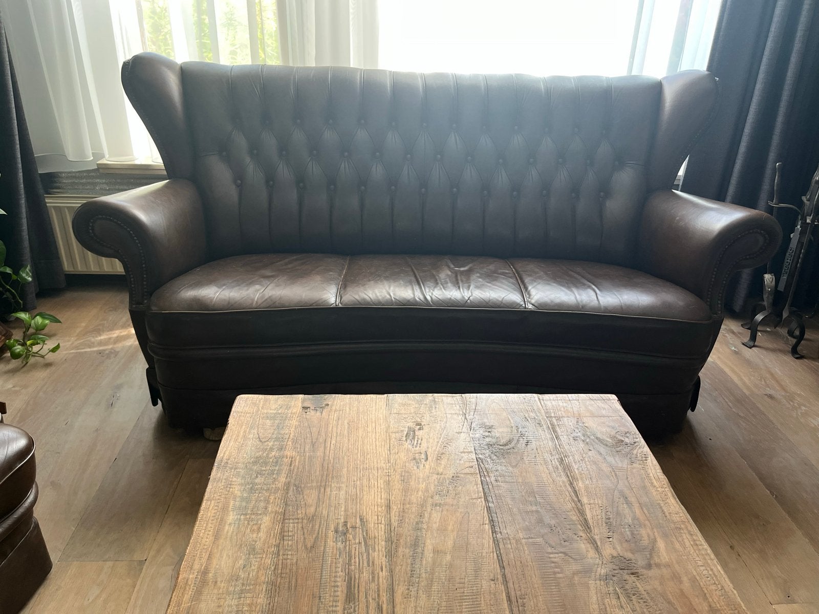 Gratis Leren bank en fauteuil - Chesterfield stijl, Ophalen, Gebruikt, Leer