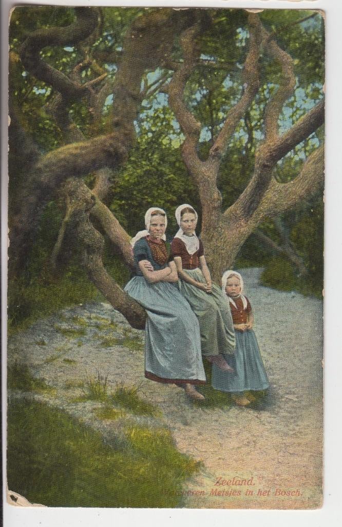 080 Klederdrachten LEZEN Walcheren Meisjes in het Bosch Oude, Verzenden, Voor 1920, Gelopen, Zeeland