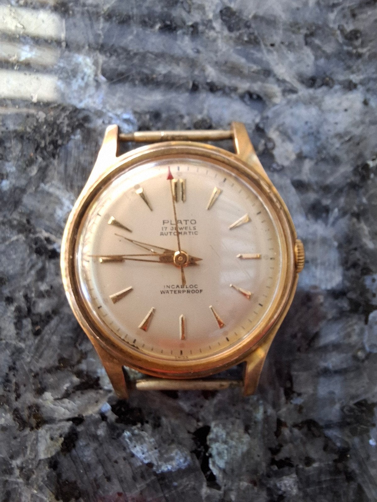 Vintage Plato 17 Jewels Automatic Polshorloge Verguld, Overige materialen, 1960 of later, Ophalen, Overige merken
