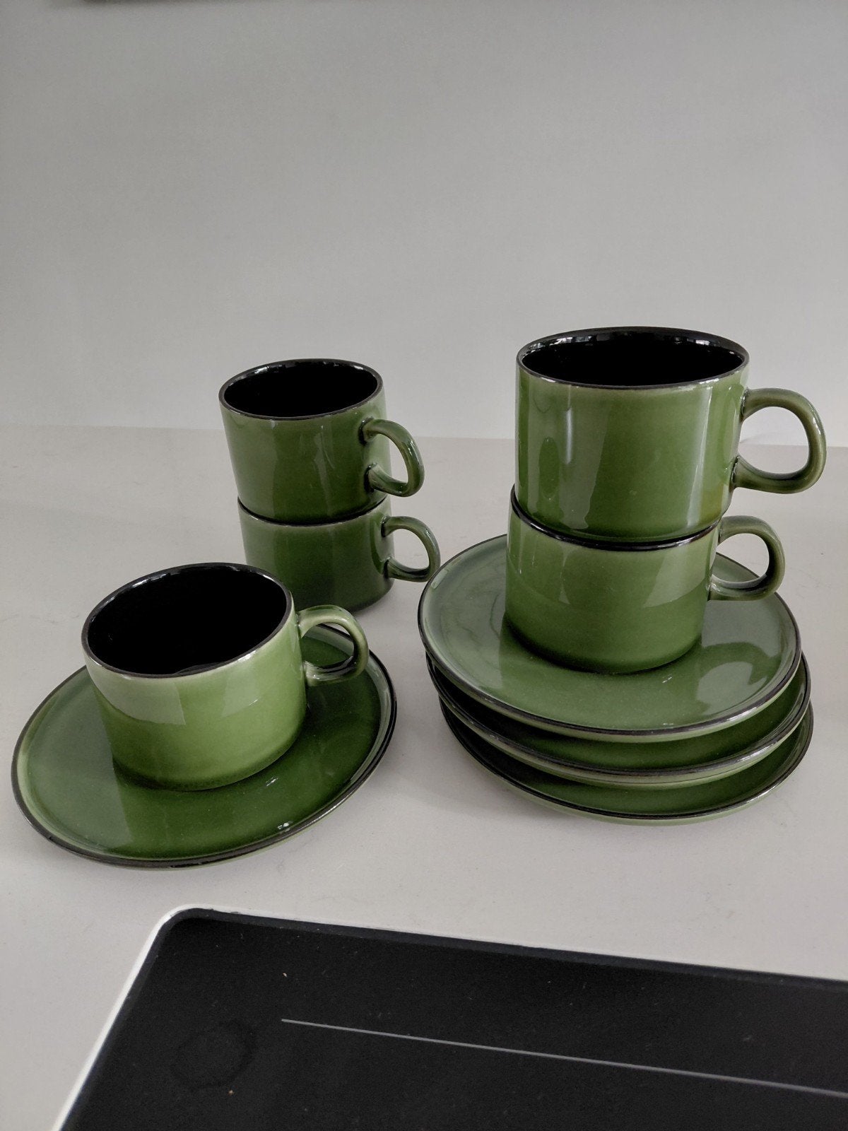 Set van 5 Melitta Ceracron kopjes en schotels mid century, Ophalen, Zo goed als nieuw, Overige stijlen, Kop(pen) en/of Schotel(s)