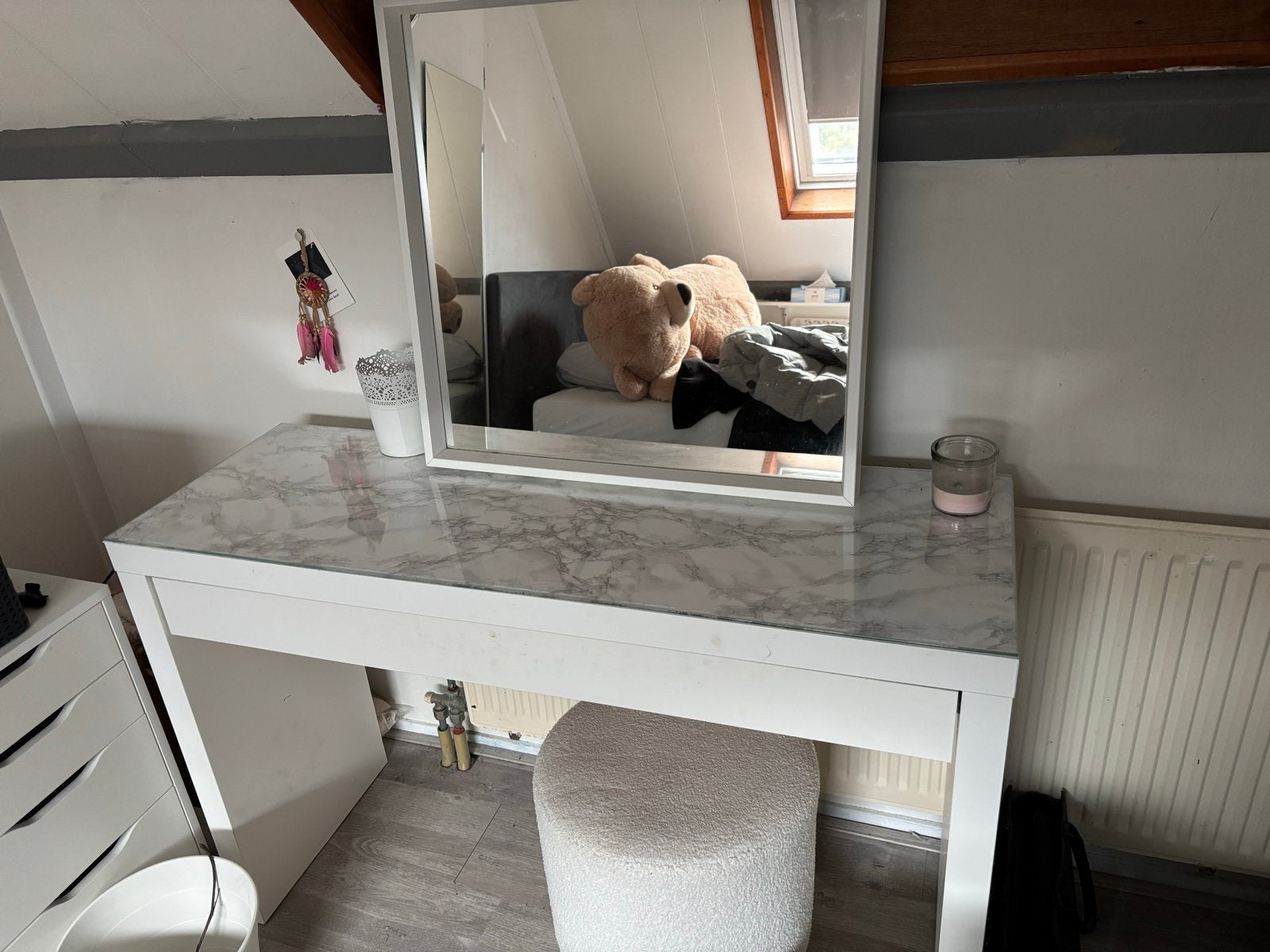 Malm toilettafel eventueel met spiegel - 120x41 cm, Ophalen, Gebruikt, Hout, 100 tot 150 cm