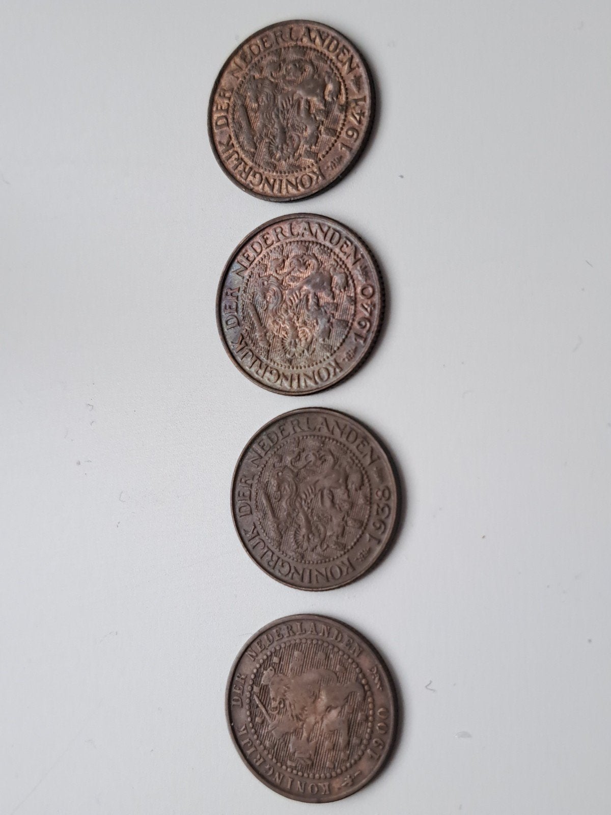 4x 1 centen, 1900, 1938, 1940 en 1941., Ophalen of Verzenden, Koningin Wilhelmina