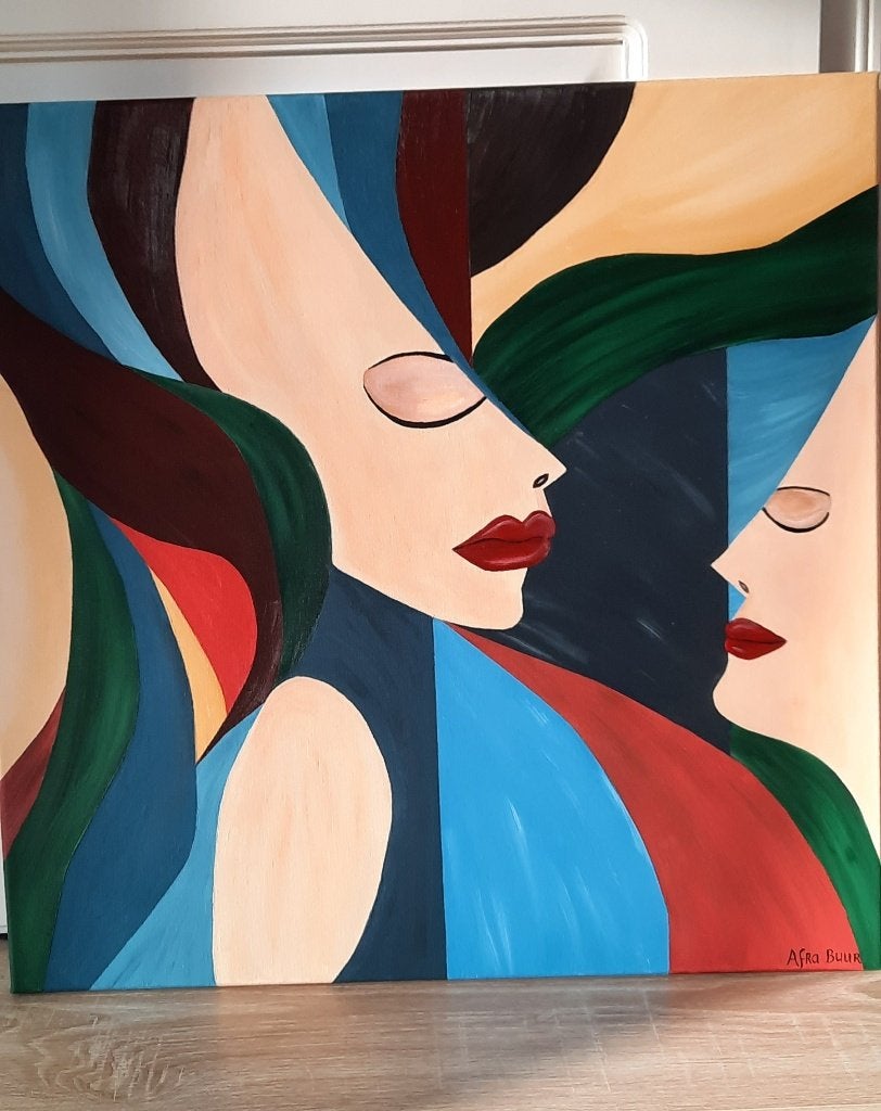 Nieuw & handgeschilderd schilderij SLEEPING FACES, Antiek en Kunst, Kunst | Schilderijen | Klassiek, Acrylverf, Portret of Personen