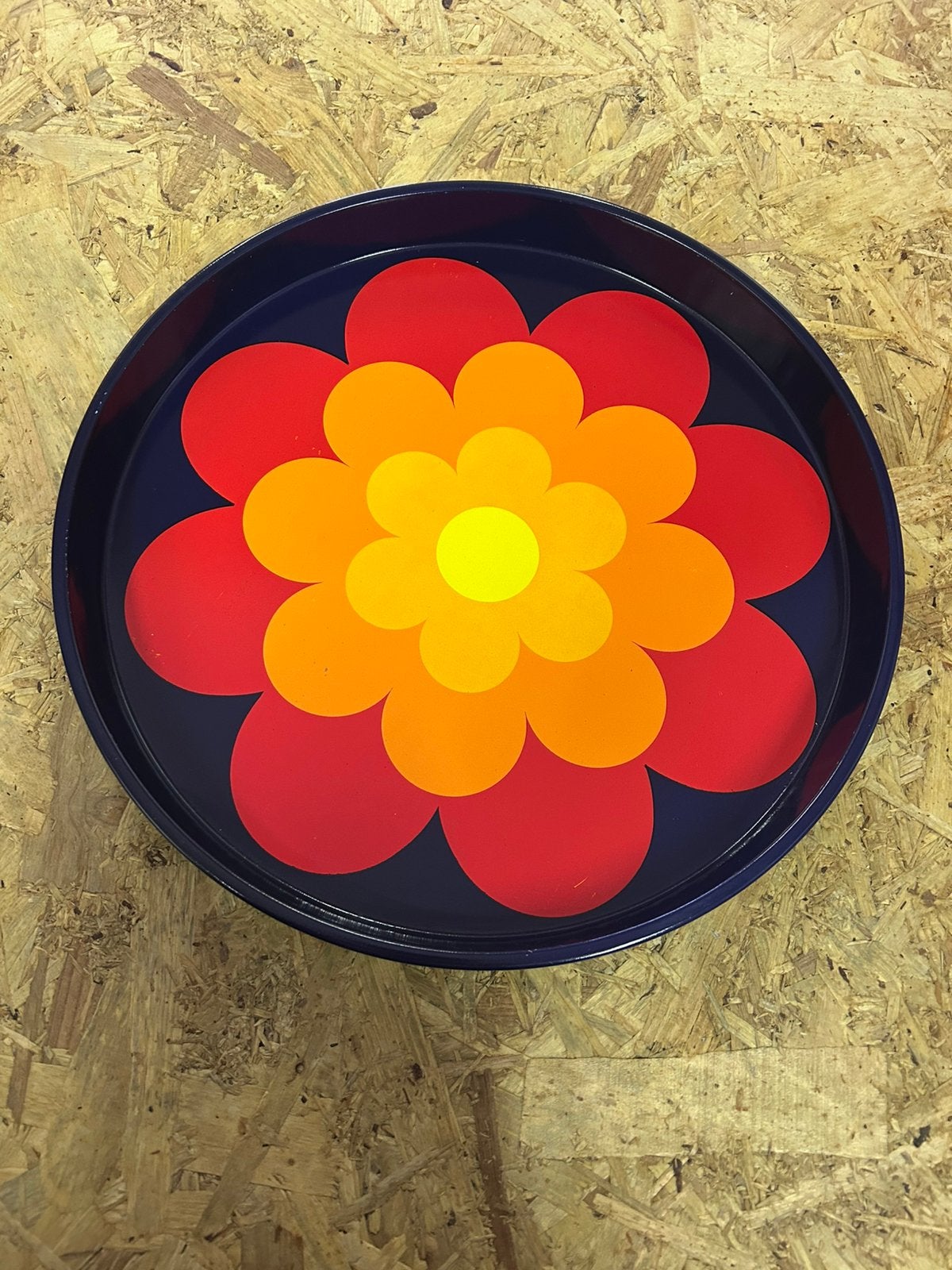 Vintage jaren 70 metalen bloemen dienblad, ?, Zo goed als nieuw, ?, ?