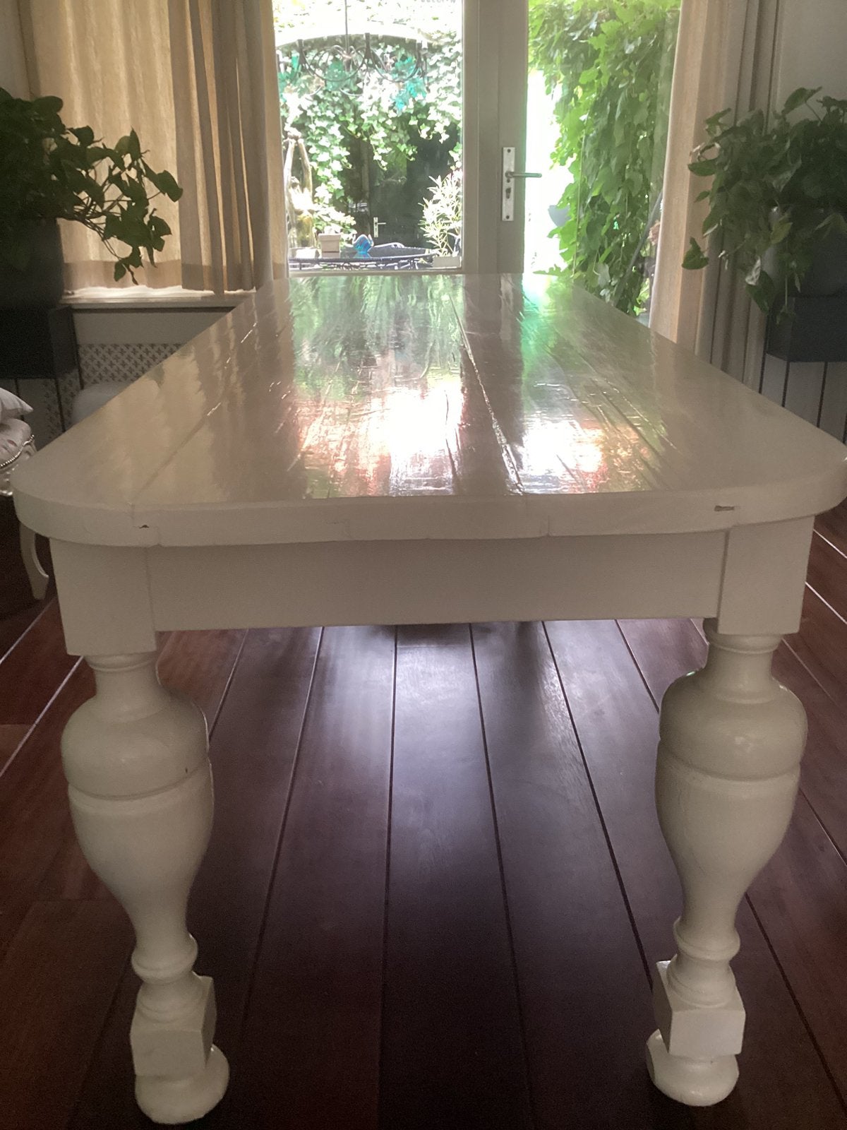 Massief eiken eettafel, Ophalen, Gebruikt, 200 cm of meer, 50 tot 100 cm