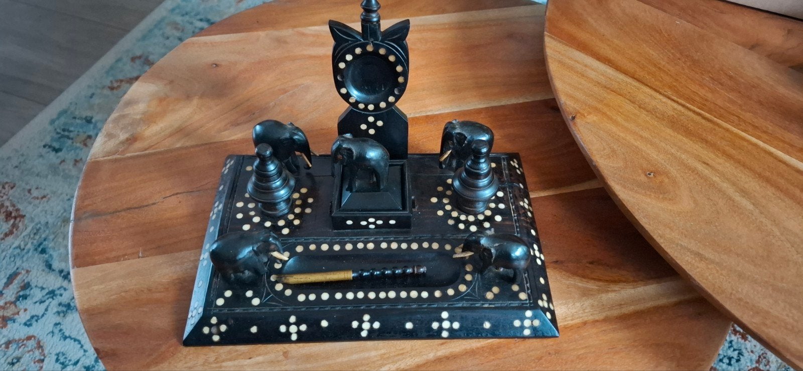 Antieke houten inktstel met olifanten, Antiek en Kunst, Ophalen of Verzenden