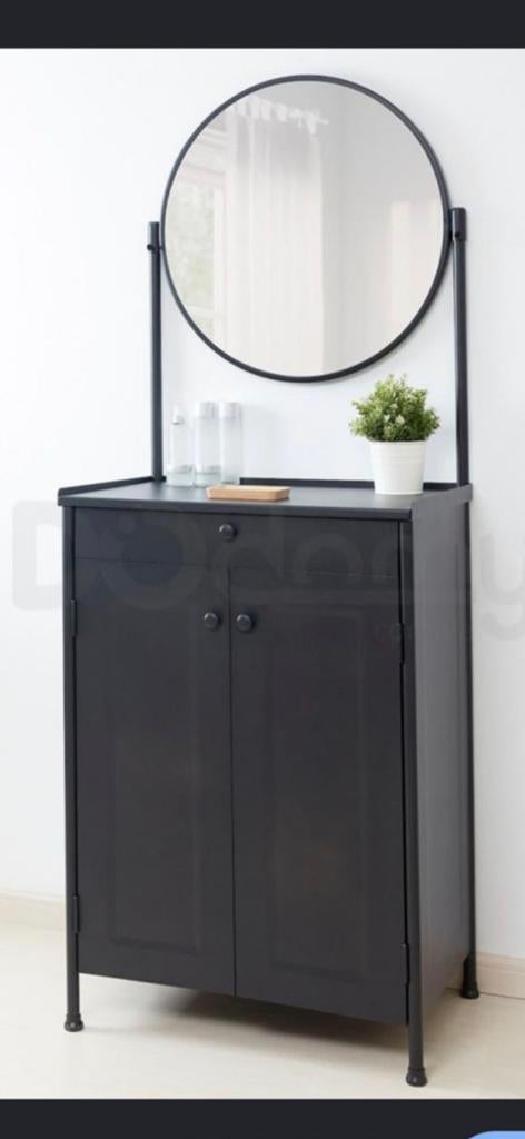 IKEA KORNSJO Schoen-/kledingkast met spiegel, zwart, Huis en Inrichting, Woonaccessoires | Spiegels, Ophalen, Nieuw, 150 tot 200 cm
