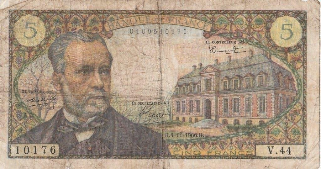 5 francs Pasteur 1966 Frankrijk., Ophalen of Verzenden, Frankrijk, Los biljet