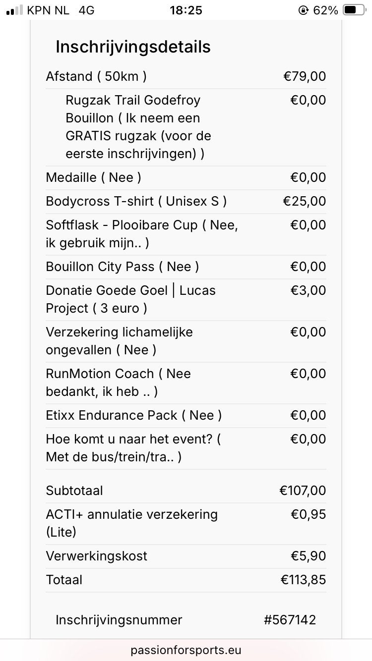 Trailrun de Godefroy 6 juni Bouillon Belgie, Eén persoon, Overige soorten