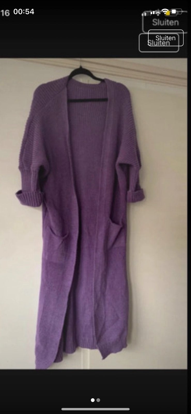 Lang gebreid vest in paars - Maat L/XL, Ophalen of Verzenden, Zo goed als nieuw, Maat 42/44 (L), Paars