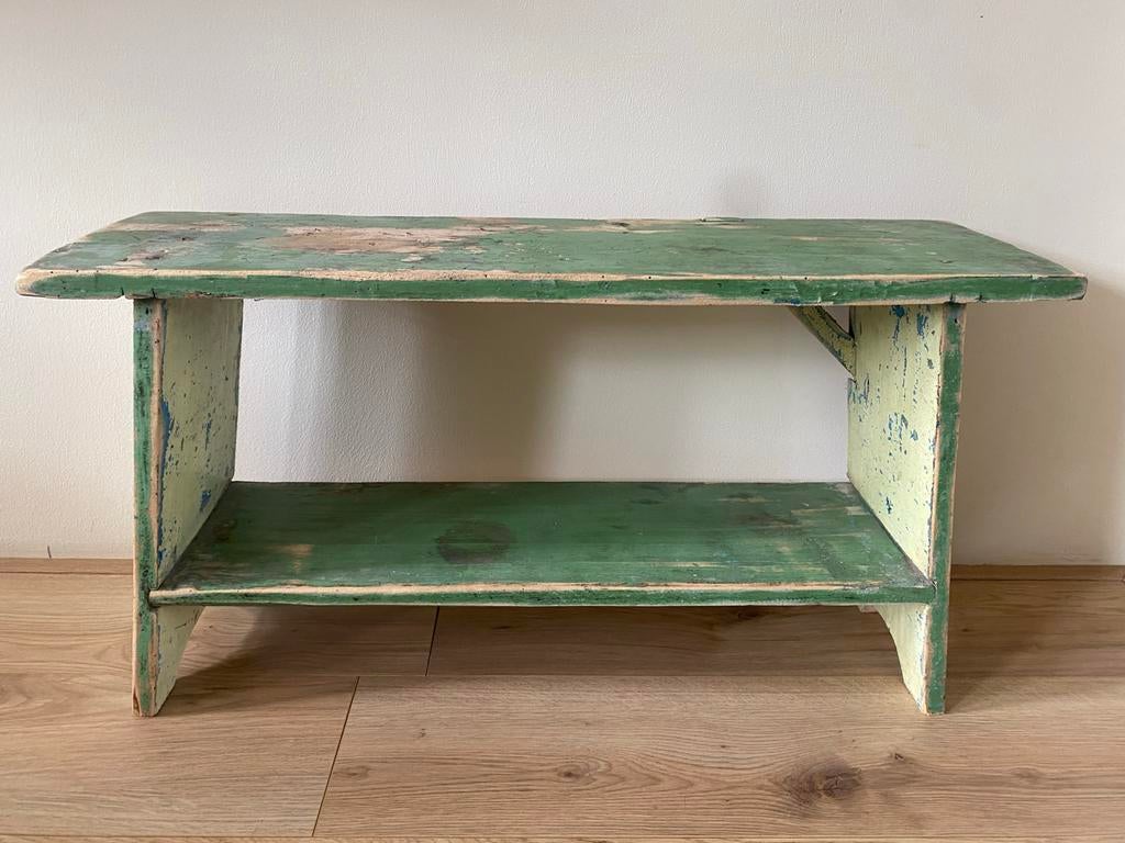 Vintage groen houten bankje/bijzettafel, Antiek en Kunst, Ophalen
