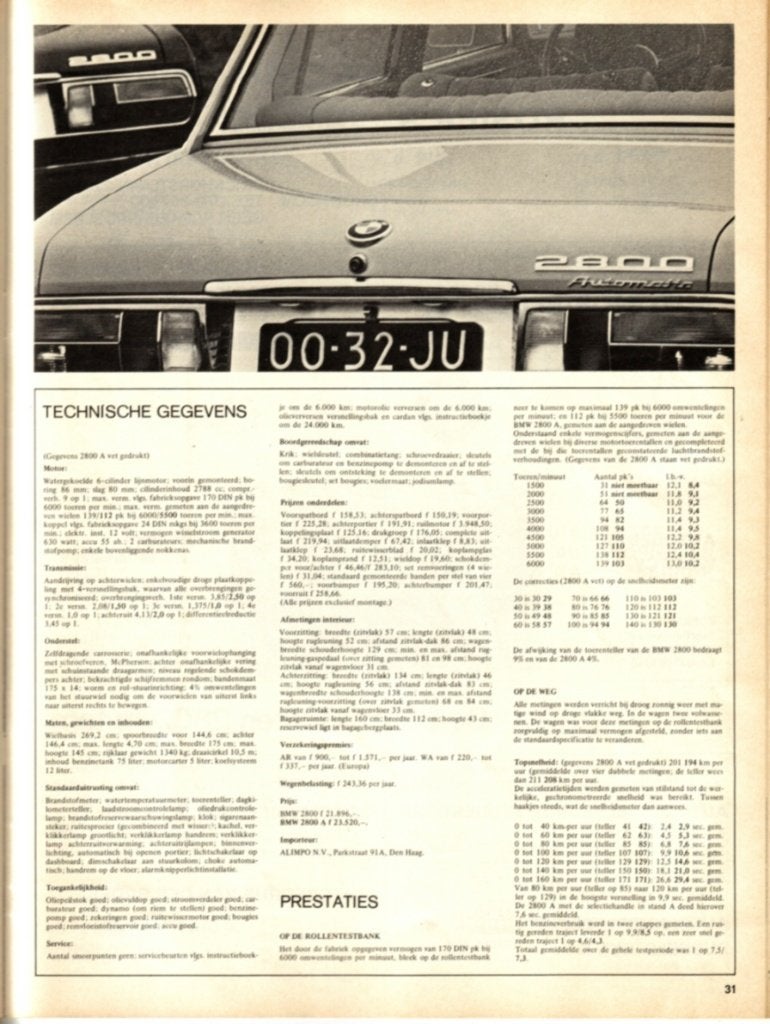 Autovisie dubbeltest BMW 2800 schakel en automaat, Ophalen of Verzenden, Gelezen, BMW
