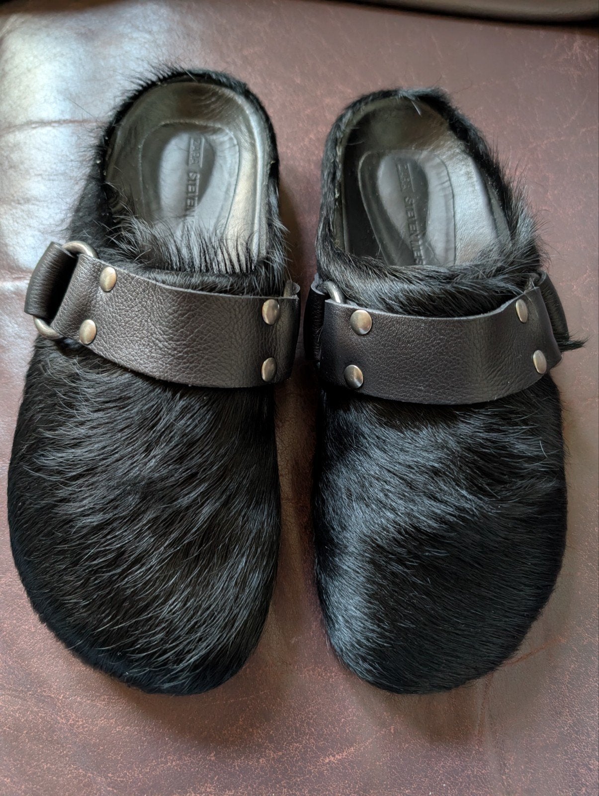 Zara Steven Meisel Muiltjes met Bont - Maat 39, Zwart, Zo goed als nieuw, Zara Steven Meisel, Sandalen of Muiltjes