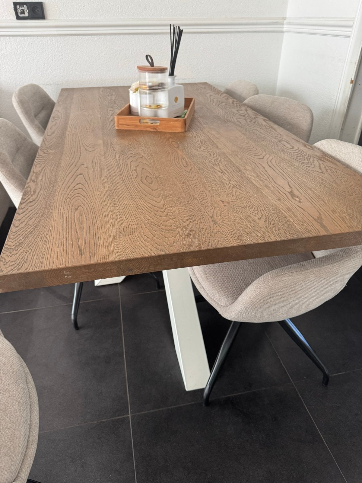 Eikenhouten eettafel en salontafel met stalen onderstel, Ophalen, Eikenhout, 50 tot 100 cm, Zo goed als nieuw