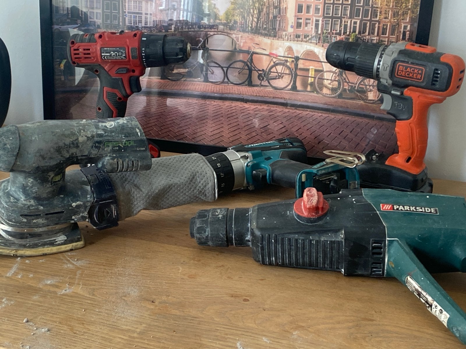 Diverse gereedschappen: schroefboor, boorhamer, schuurmachin, Ophalen of Verzenden, Gebruikt, Boor- en Schroefmachine