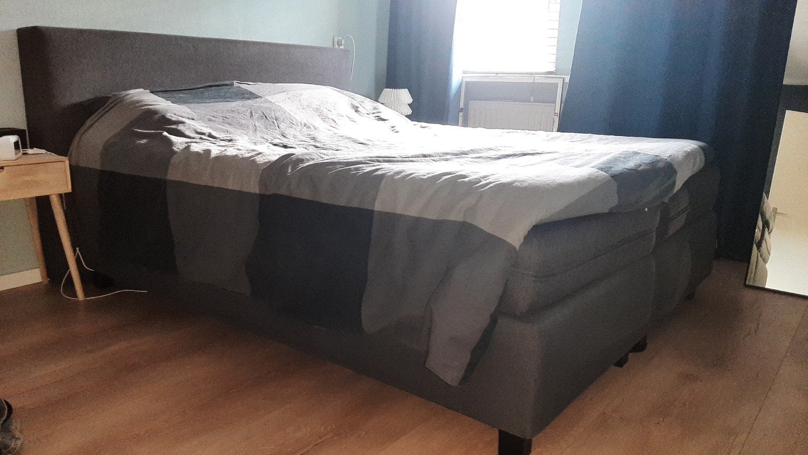 Kårlsson boxspring 160x200 donkergrijs, Ophalen, Gebruikt, 200 cm, Grijs