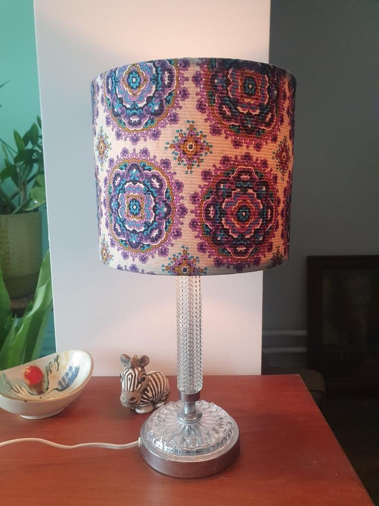 Hollywood regency lamp chroom en kristal jaren 60/70, Gebruikt, Hollywood regency, Ophalen of Verzenden, Glas