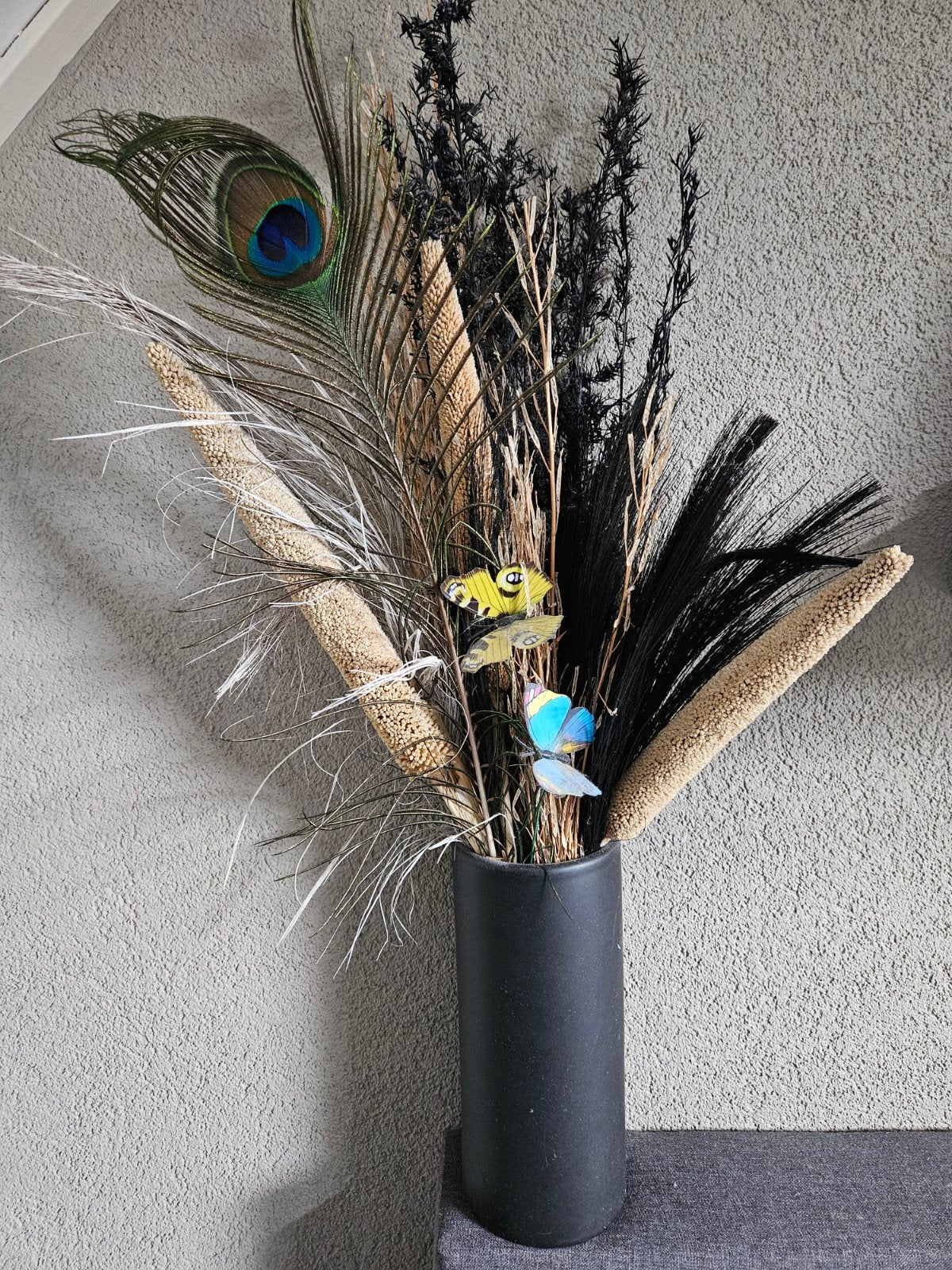 kunstboeket bloemen zwart, Zwart, Natuurlijk materiaal, Ophalen of Verzenden, Zo goed als nieuw