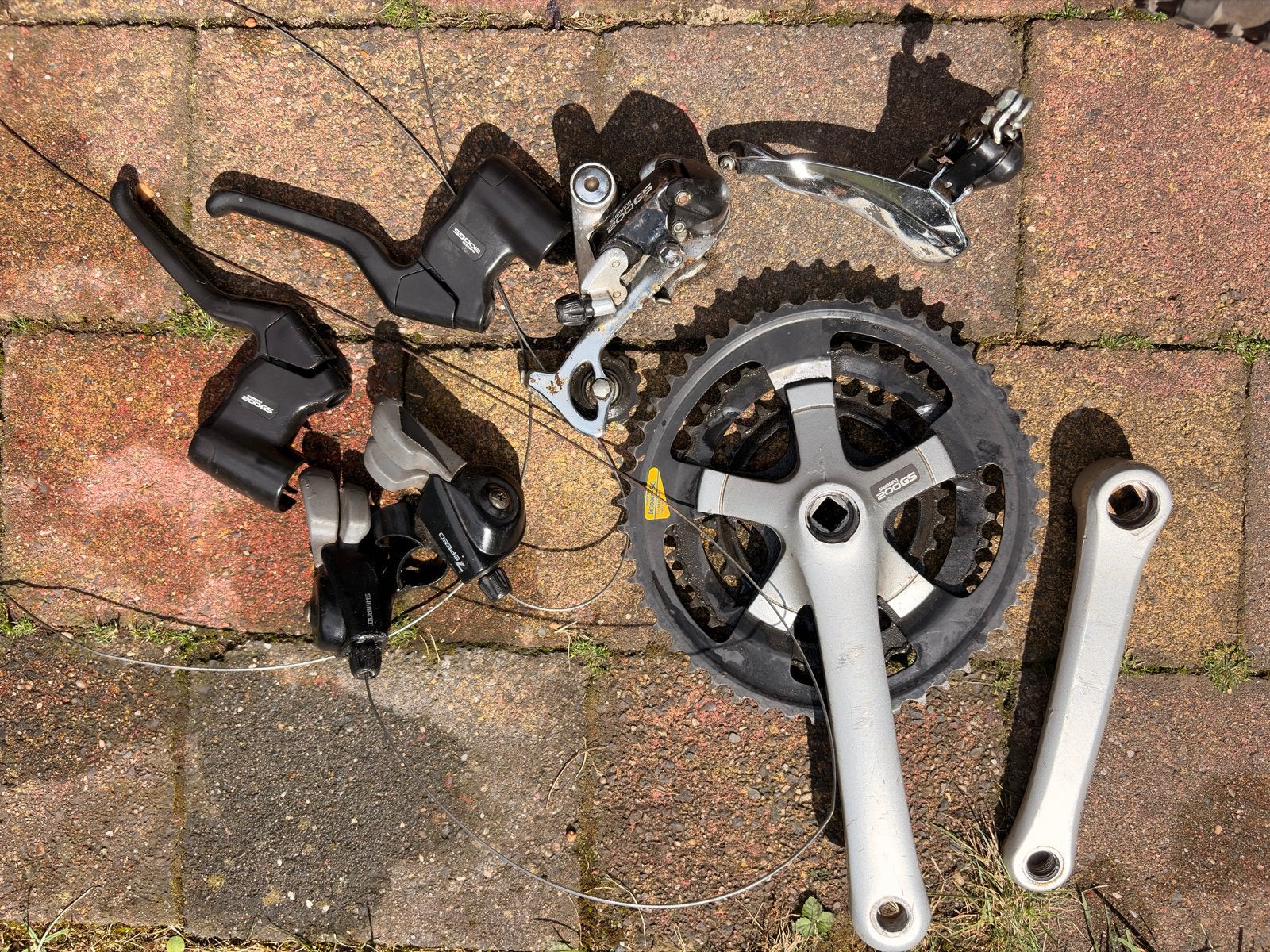 Shimano 200GS Groepset - Vintage MTB Onderdelen, Crankstel of Pedalen, Gebruikt, Ophalen of Verzenden, Aluminium