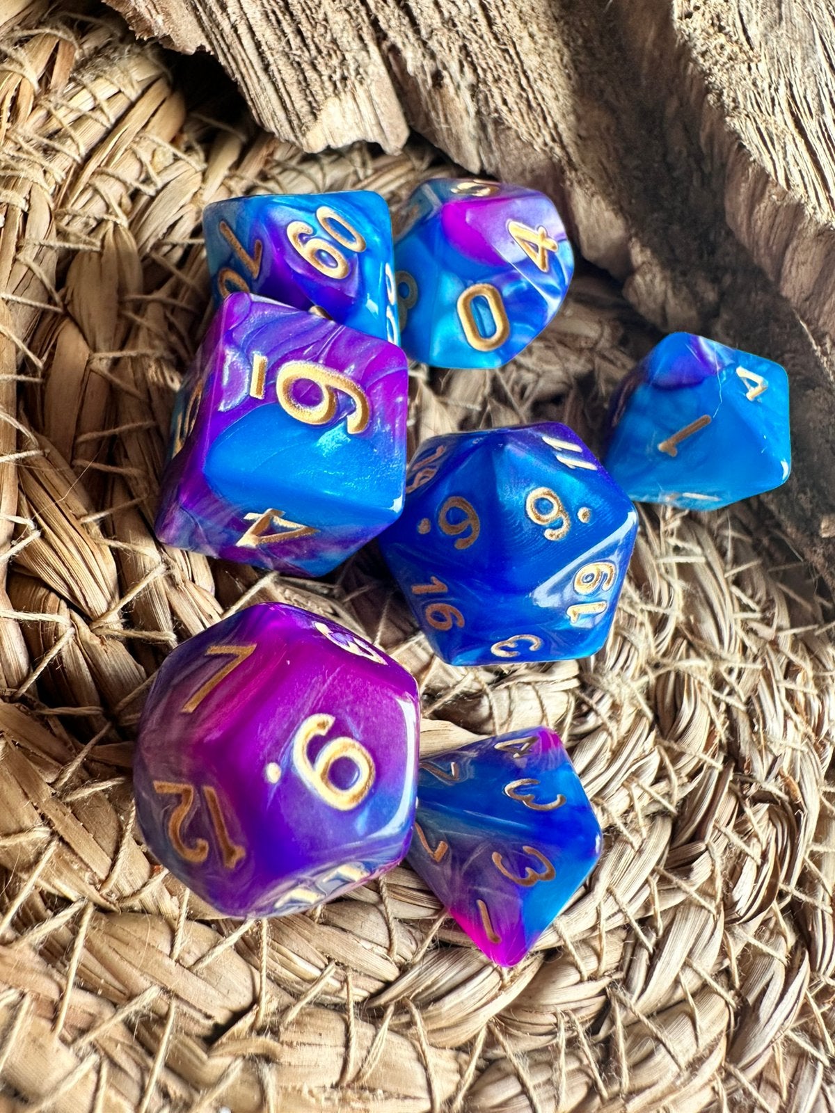 DND dice / dobbelstenen / blauw - paars / RPG / D&D / nieuw, Ophalen of Verzenden, Nieuw