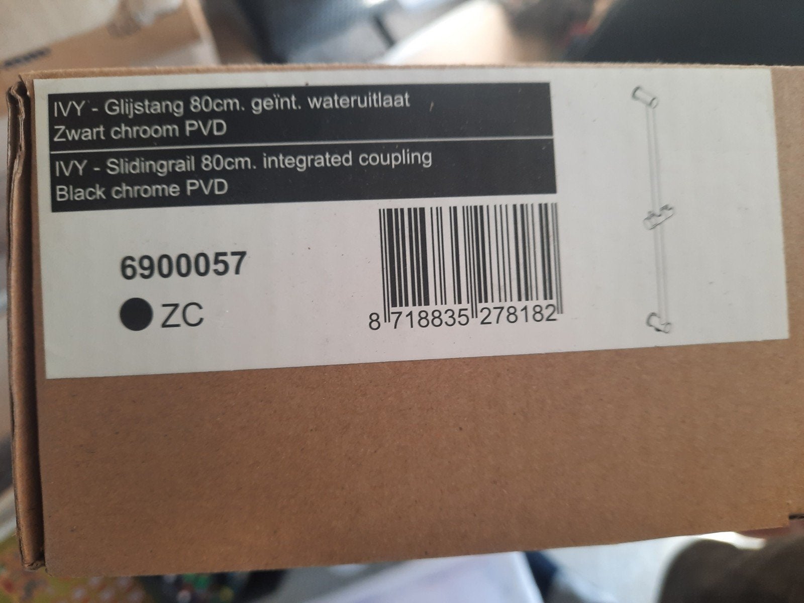 IVY Glijstang 80cm Zwart Chroom PVD, Huis en Inrichting, Ophalen of Verzenden, Nieuw