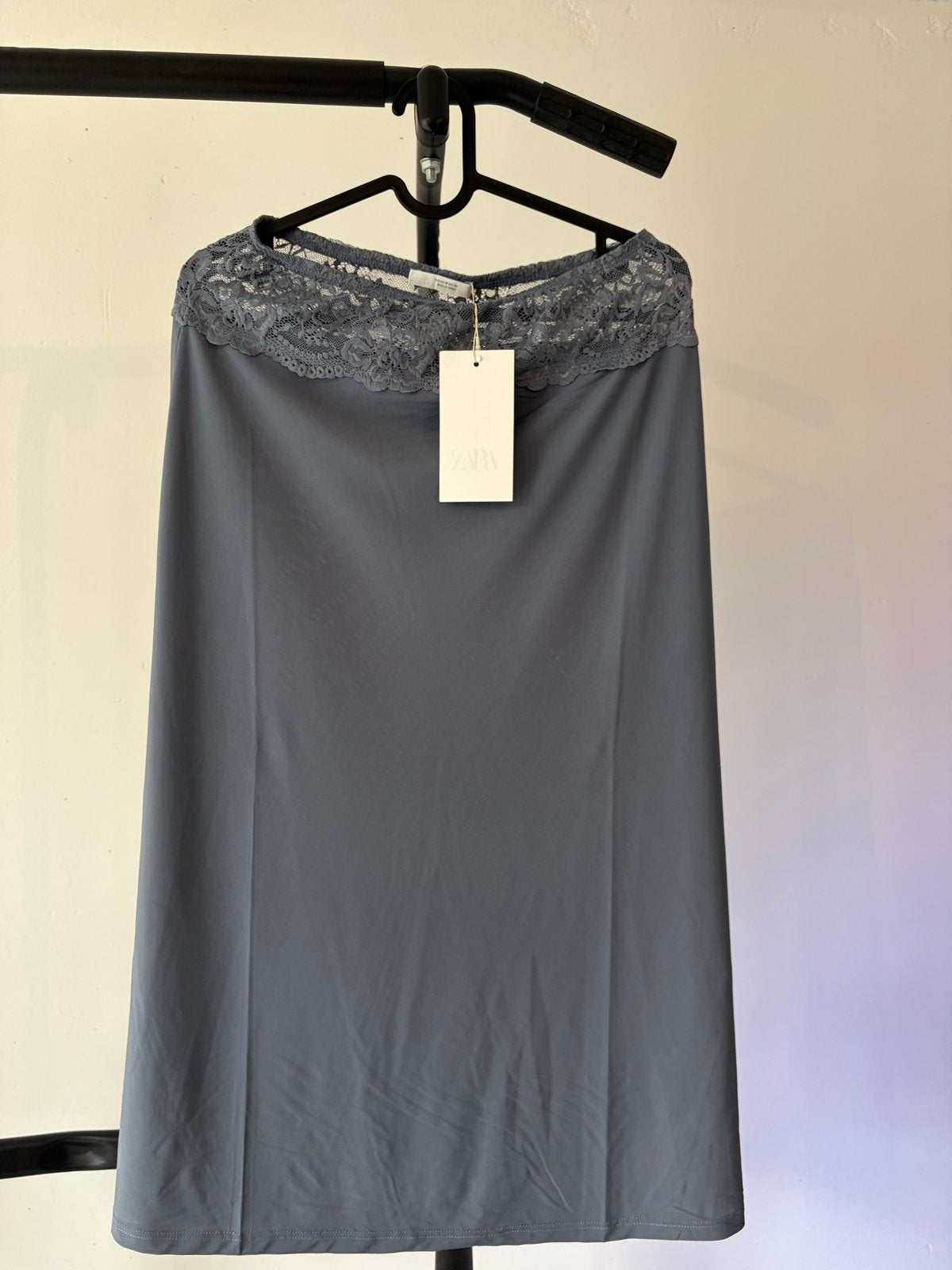 Zara onderrok met kant - Maat M, Maat 38/40 (M), Blauw, Nieuw, Ophalen of Verzenden