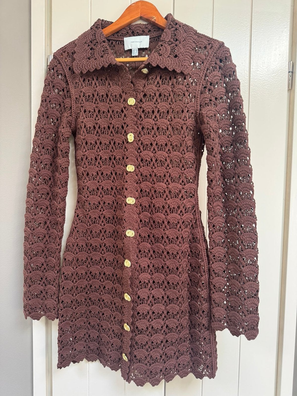 H&M Edition Limited Edition Gehaakt Jurkje XS Gouden Knopen, Bruin, Ophalen of Verzenden, Zo goed als nieuw, Maat 34 (XS) of kleiner