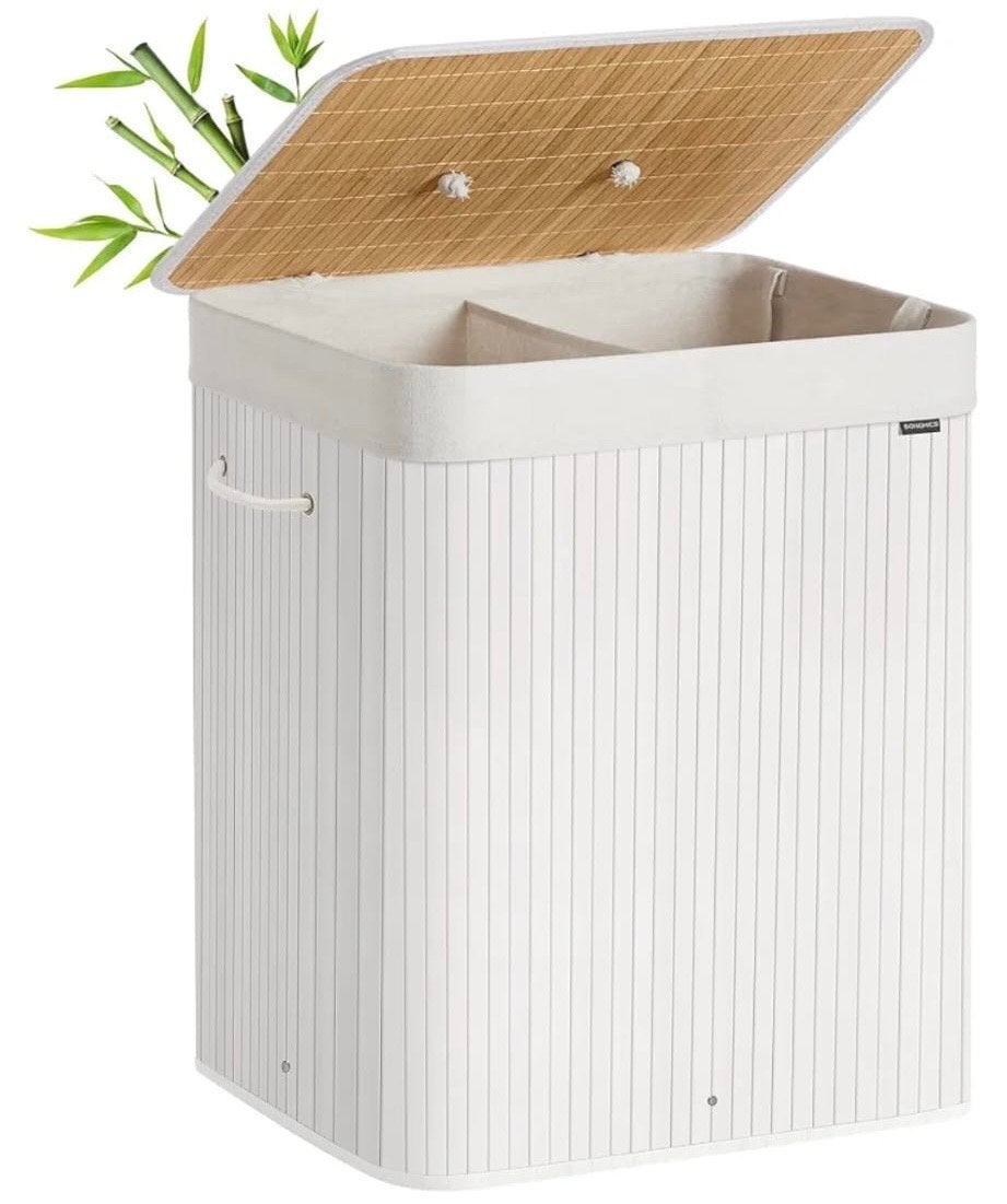 Songmics Wasbox 120L met 2 vakken en bamboe deksel, Hout, Songmics, Nieuw, Ophalen of Verzenden