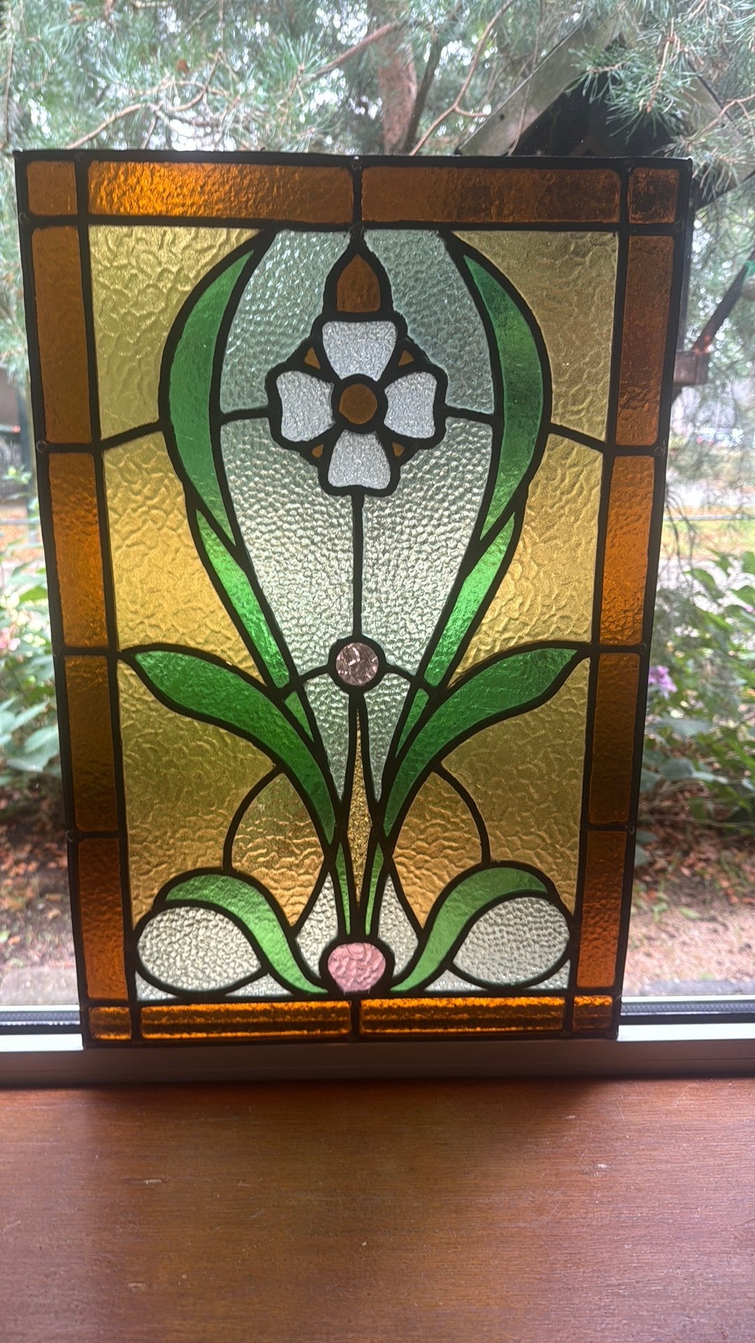 Prachtig jugendstil glas in lood raam geheel gaaf, Ophalen