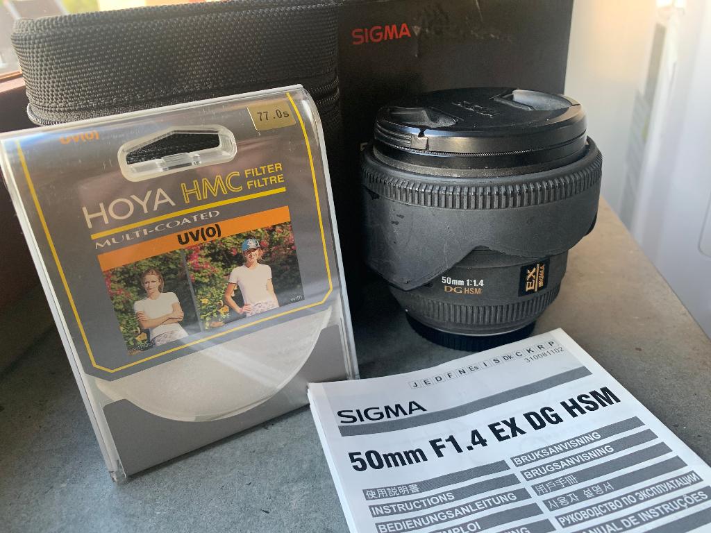sigma 50mm f/1.4 ex dg hsm – four thirds + uv‑filter, Audio, Tv en Foto, Fotografie | Lenzen en Objectieven, Ophalen of Verzenden