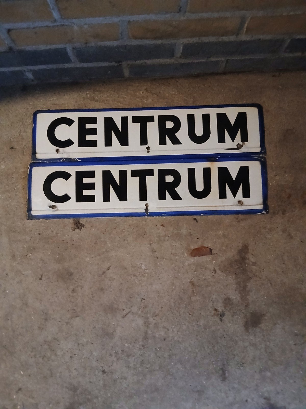 Oud Emaille Dubbelzijdig Bord "CENTRUM" 55x14 cm, Antiek en Kunst, Ophalen of Verzenden
