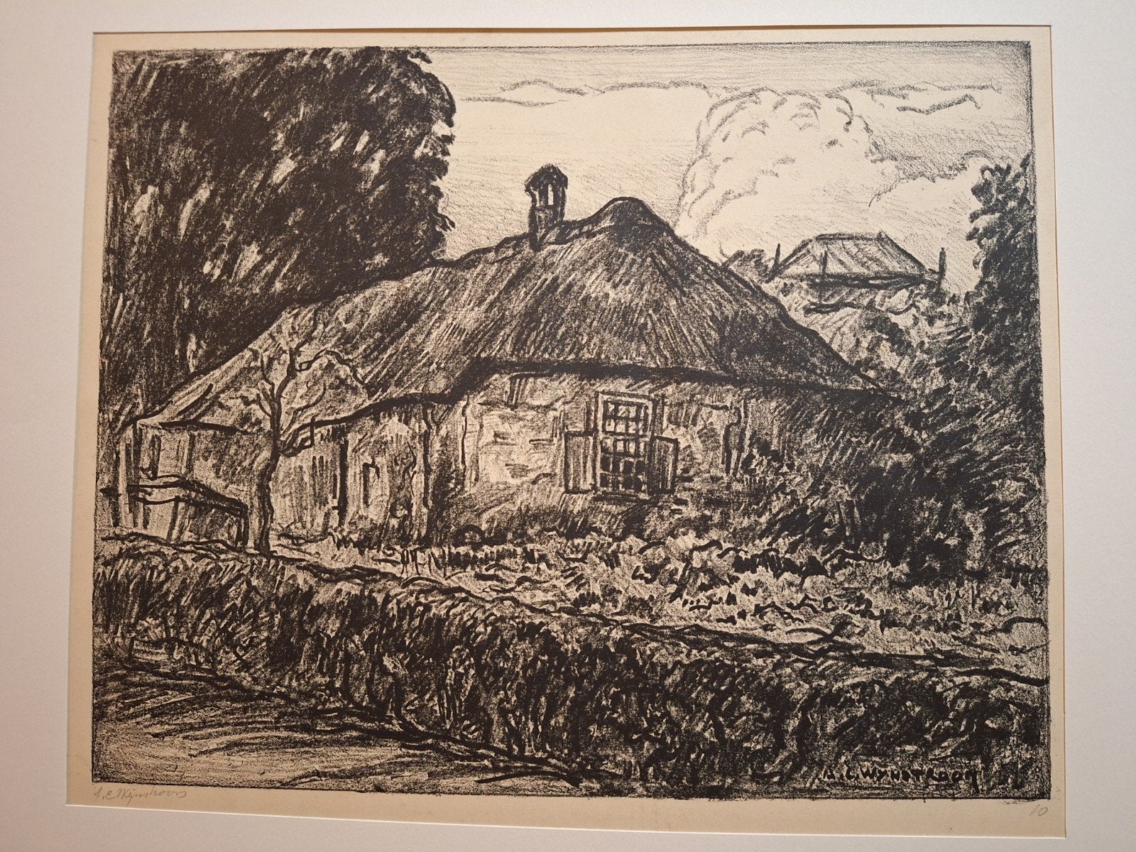 Lithografie Boerderij van Wijnstroom, Ophalen of Verzenden, Origineel, Landschap, Lithografie