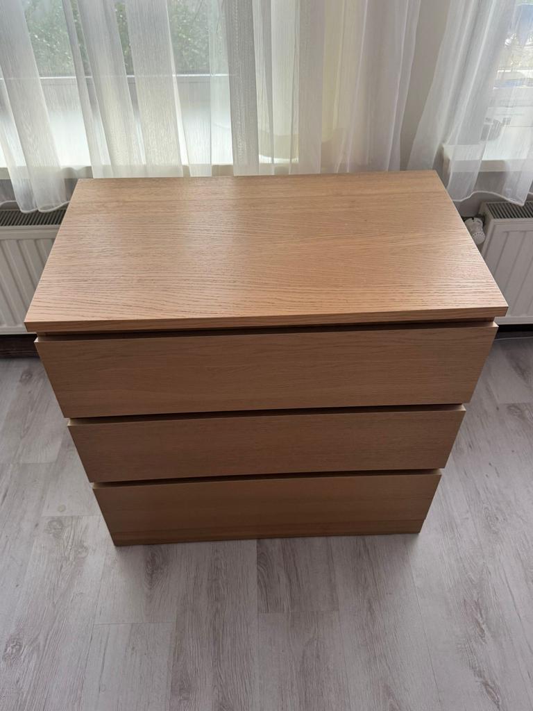 IKEA MALM ladekast- Wit gelazuurd eikenfineer, Ophalen, Gebruikt, Eikenhout, 50 tot 100 cm
