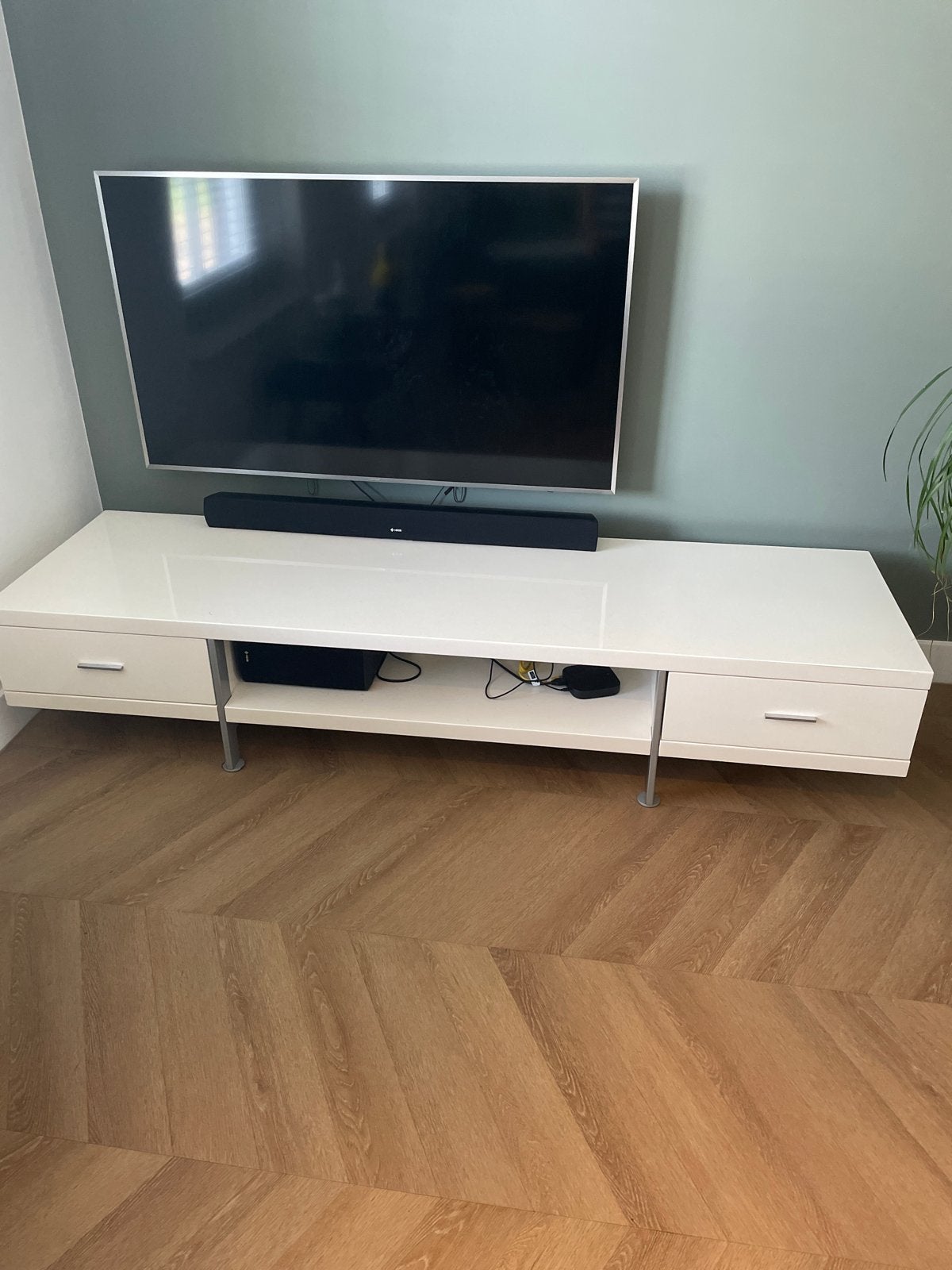 Hoogglans wit tv meubel - 200x58x40 cm, Ophalen, 150 tot 200 cm, Zo goed als nieuw, Minder dan 100 cm
