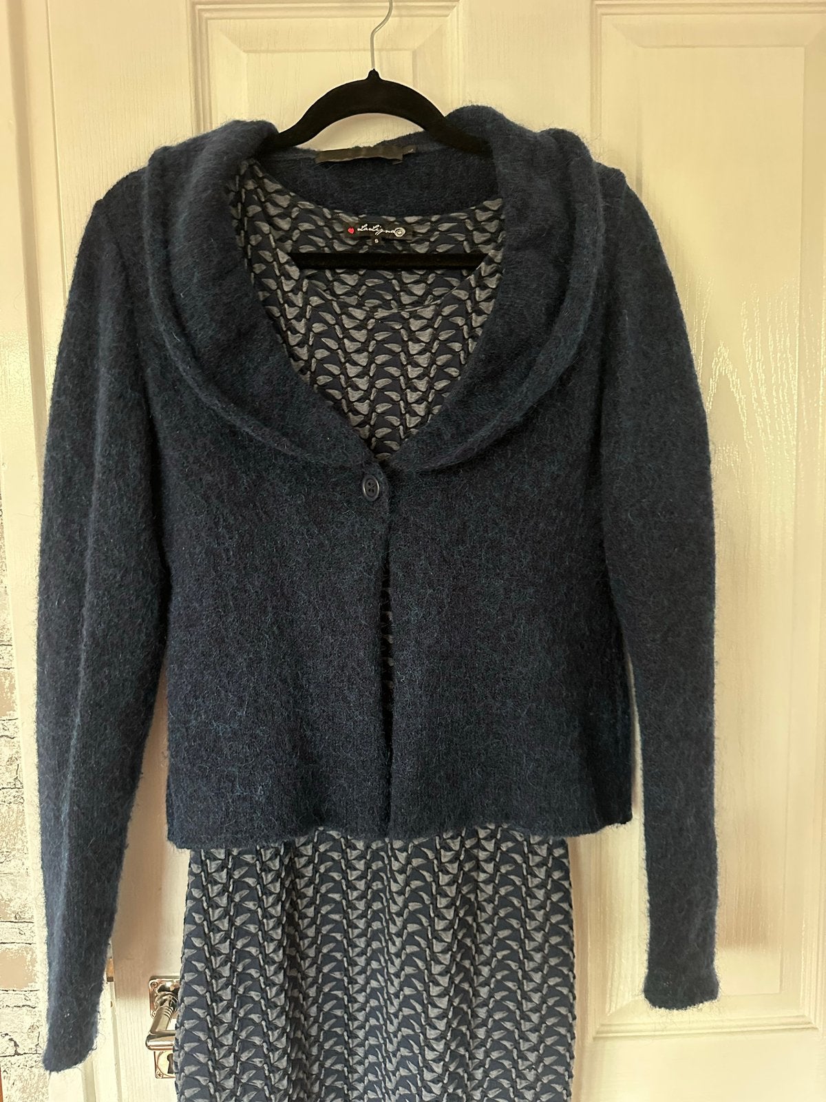 Donkerblauwe mohair vest en jurk set, Maat 38/40 (M), Blauw, Ophalen of Verzenden, Zo goed als nieuw