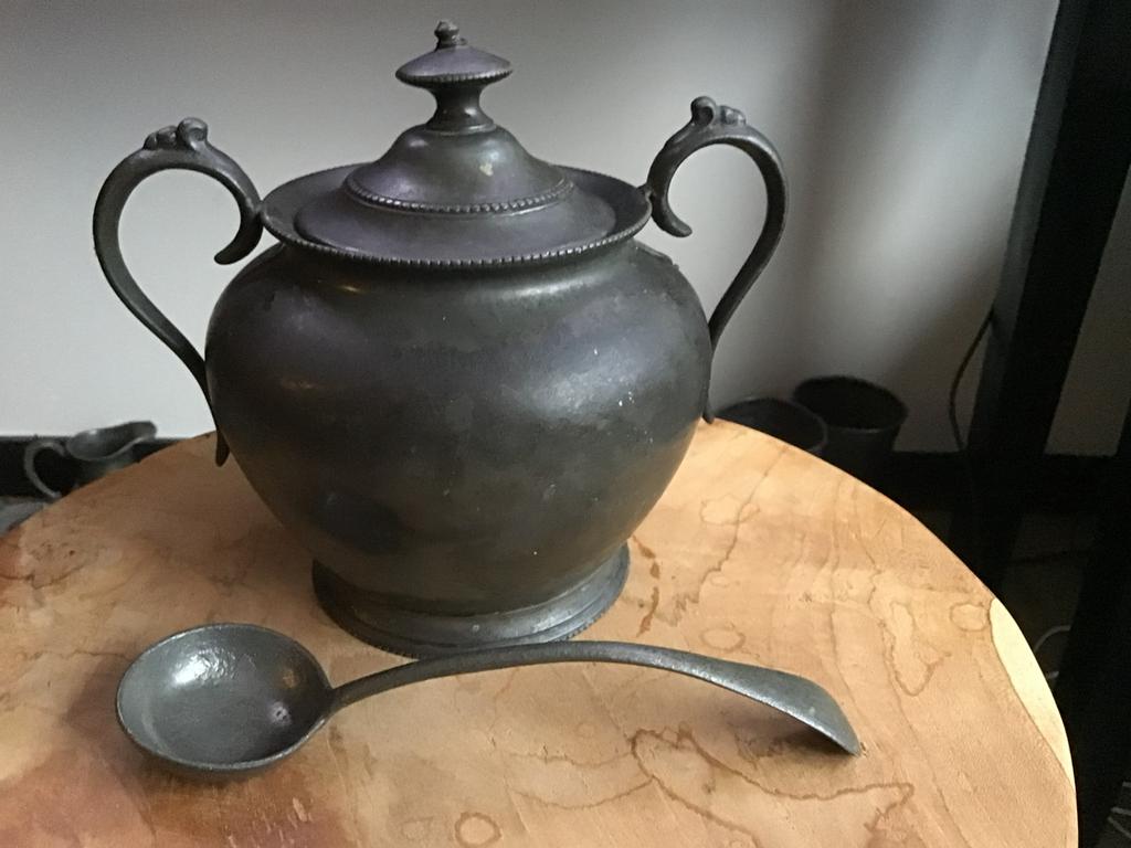 Antiek engels tinnen suikerpot met tinnen lepel,brocante pot, Antiek en Kunst, Ophalen