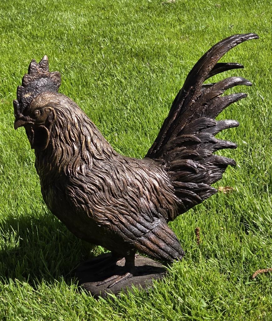 HAAN EN HEN / Tuinbeeld / Setprijs / Brons/ Kippen, Nieuw, Info@huisentuindecoratiemarie.nl, Huis en tuin decoratie marie, Dierenbeeld