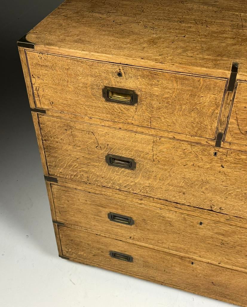 Campaign ladekast eiken 19e eeuw, Huis en Inrichting, Ophalen, Gebruikt, Eikenhout, 50 tot 100 cm