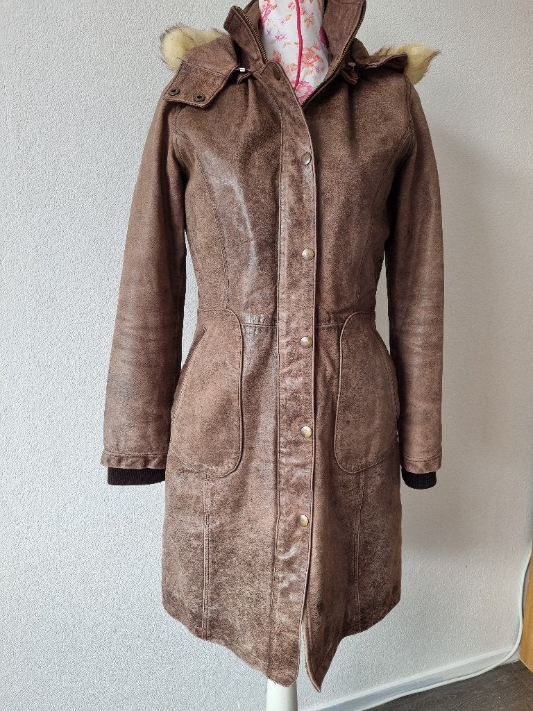 Mooie Vintage Leren Dames Jas American Base New York S, Kleding | Dames, Bruin, Verzenden, AMERICAN BASE NEWYORK, Maat 36 (S)