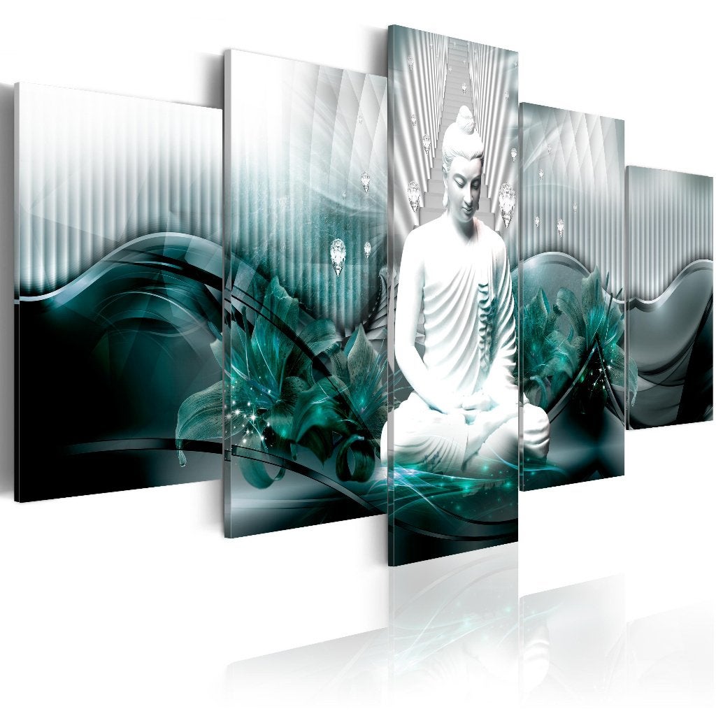 83 Witte Buddha XXL 5 Luik Canvas Schilderij Nieuw 200x100cm, Ophalen of Verzenden