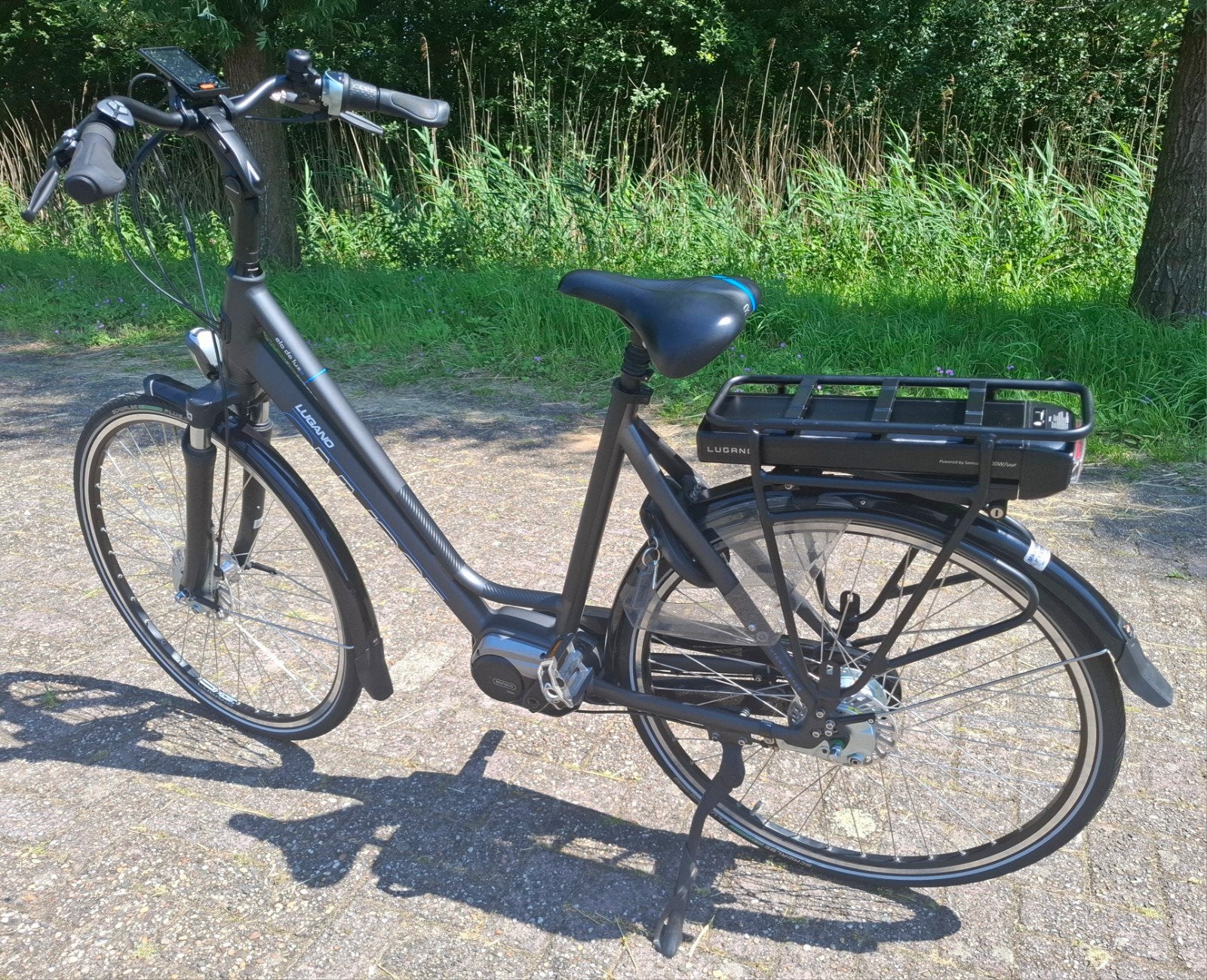 Nette elektrische Lugano damesfiets/E-bike,Middenmotor✅️, Ophalen, Zo goed als nieuw, 50 km per accu of meer, 55 tot 59 cm