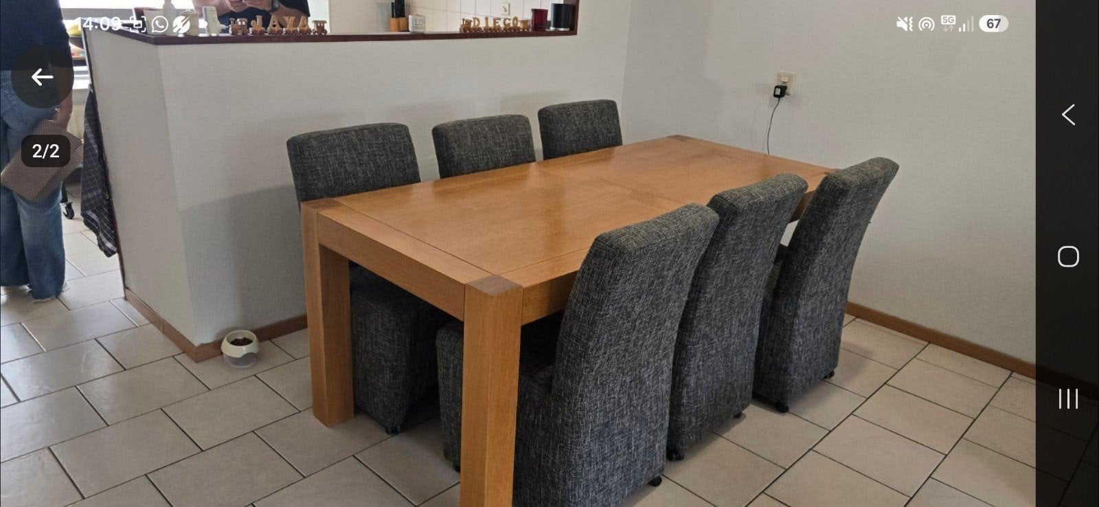 Eikenhouten eettafel met 6 stoelen, Ophalen, Gebruikt, Modern klassiek, 50 tot 100 cm