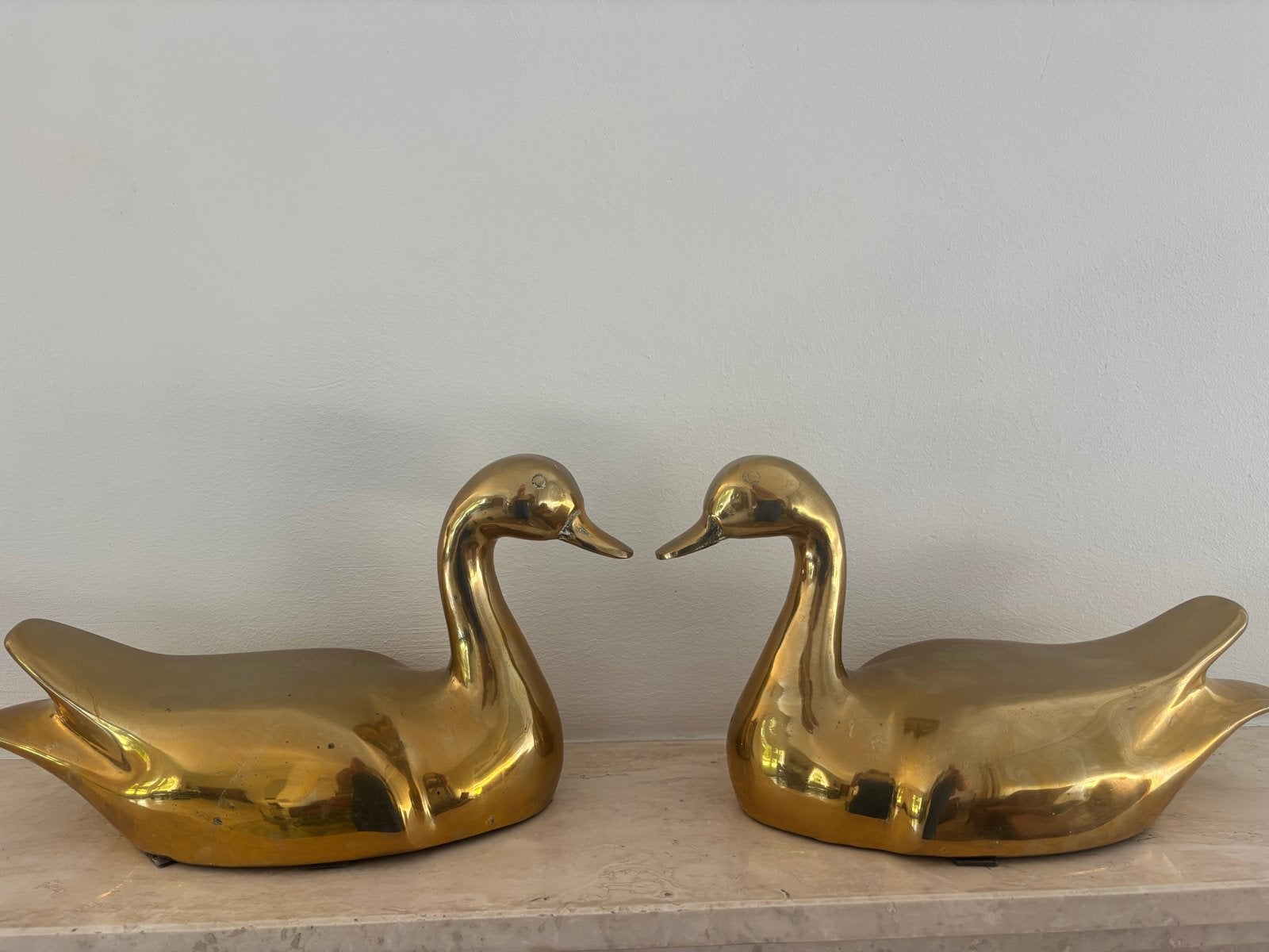 Set van 2 messing eenden beelden - Vintage decoratie, Antiek en Kunst, Ophalen