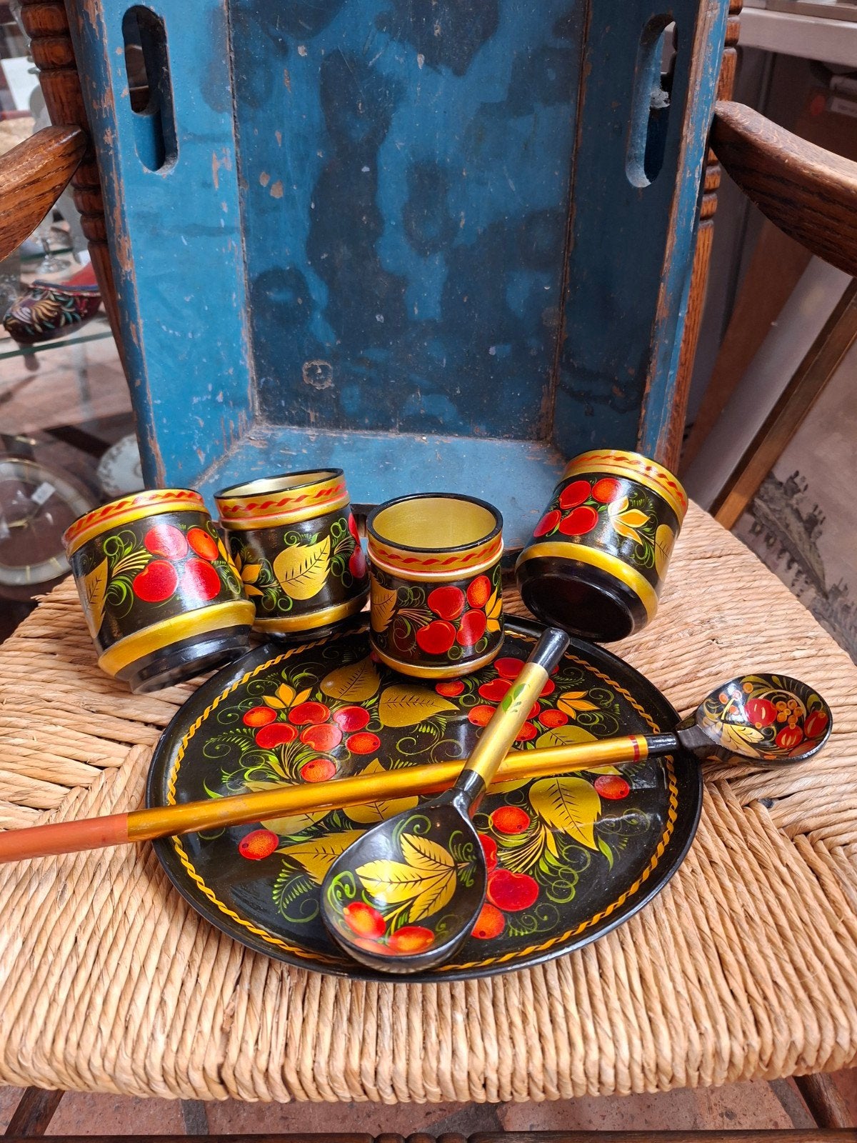 Vintage Russisch Chochloma set 7 delig, Ophalen of Verzenden