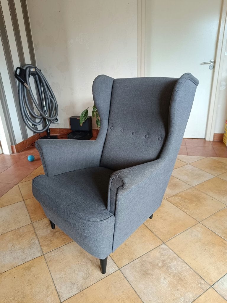 Fauteuil grijs Ikea Strandmond, Ophalen, Gebruikt, 75 tot 100 cm, Stof