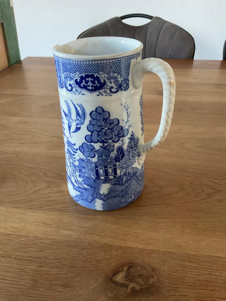 Antieke blauw-witte kan met oosters decor, Ophalen of Verzenden