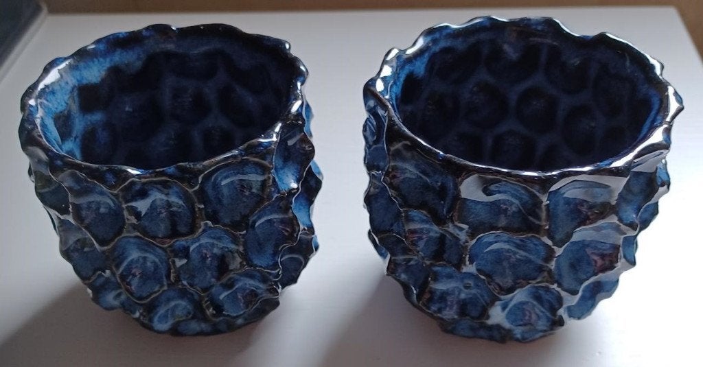 Mini set 2 - bloempotjes - Blauw, Tuin en Terras, Bloempotten, Rond, Binnen, Ophalen of Verzenden, Zo goed als nieuw