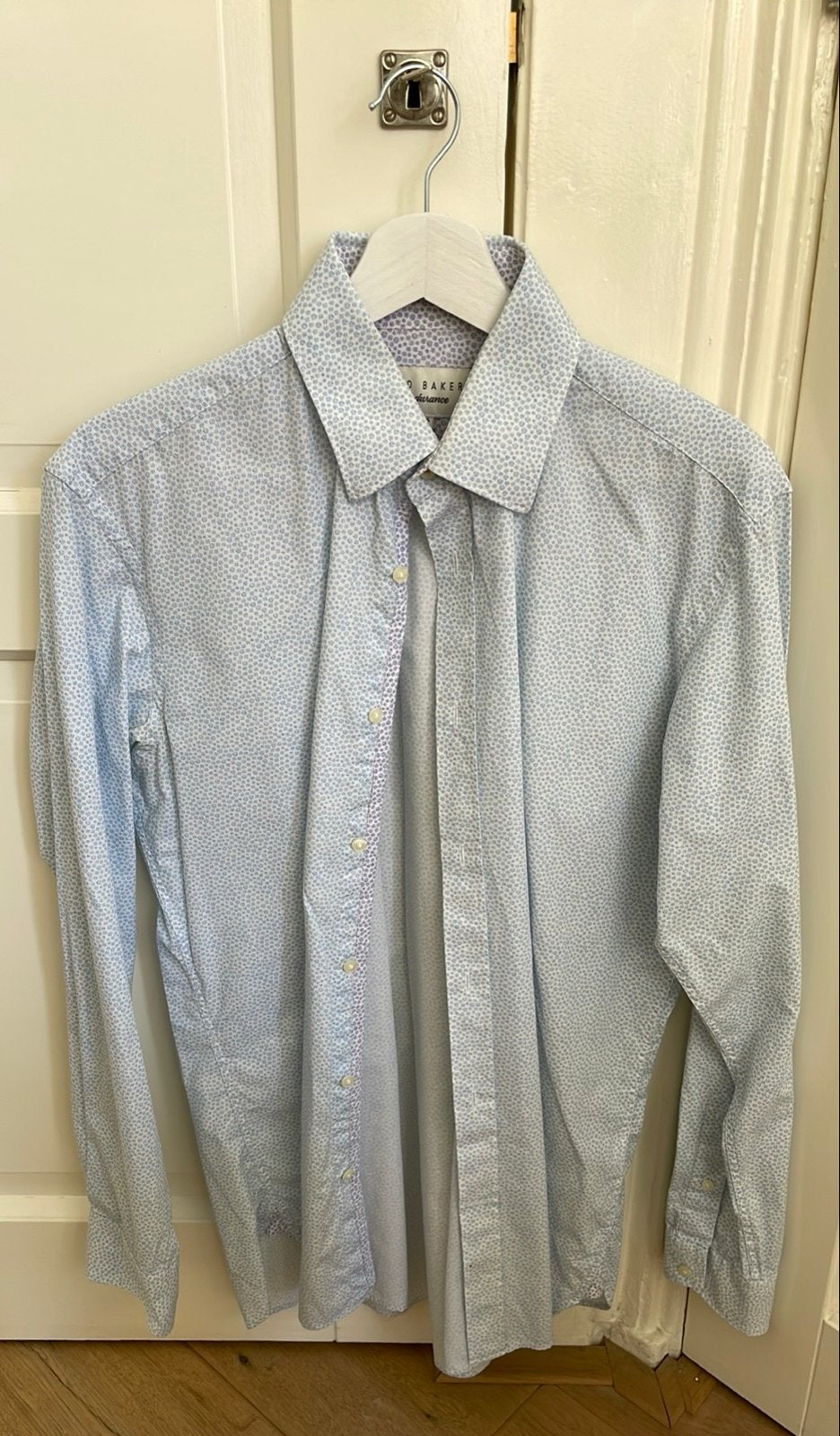 Ted Baker Endurance overhemd - Lichtblauw met print maat M L, Ophalen of Verzenden, Zo goed als nieuw, Blauw, Halswijdte 39/40 (M)